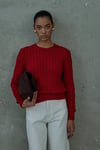 Red Braid Cotton Knit Sweater