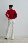Red Braid Cotton Knit Sweater