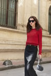 Red Braid Cotton Knit Sweater