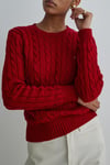 Red Braid Cotton Knit Sweater