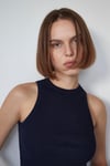 Navy Blue Oli Crew Neck Ribbed Top