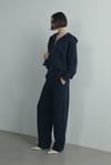 Lacivert Salted Oversize Fermuarlı Hırka