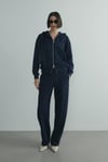 Lacivert Salted Oversize Fermuarlı Hırka