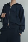 Lacivert Salted Oversize Fermuarlı Hırka