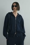 Lacivert Salted Oversize Fermuarlı Hırka