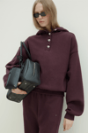 Mürdüm Gala Düğmeli Oversize Sweat