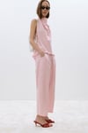 Pembe Marty Halter Yaka Poplin Bluz