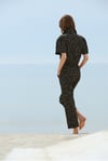 Siyah Flora Çiçek Desenli Tulum