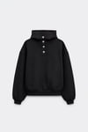Siyah Gala Düğmeli Oversize Sweatshirt