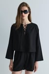 Siyah Zoe Basic Keten Şort
