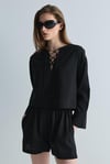 Siyah Zoe Basic Keten Şort