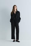 Siyah Zoe Beli Lastikli Keten Pantolon