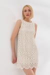 Kolsuz Crochet Mini Ellbise Krem-6615_148