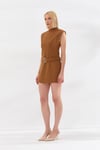 Kolsuz Kemerli Mini Elbise Camel-6406_53