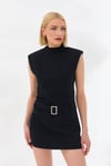 Kolsuz Kemerli Mini Elbise Siyah-6406_2
