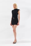 Kolsuz Kemerli Mini Elbise Siyah-6406_2