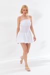 Straplez Belden Büzgülü Mini Elbise Beyaz-6537_1