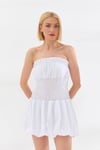 Straplez Belden Büzgülü Mini Elbise Beyaz-6537_1