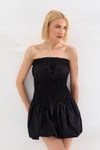 Straplez Belden Büzgülü Mini Elbise Siyah-6537_2