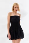 Straplez Belden Büzgülü Mini Elbise Siyah-6537_2