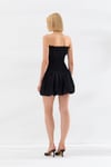 Straplez Belden Büzgülü Mini Elbise Siyah-6537_2