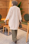 Ajur Desenli V Yaka Uzun Triko Hırka Bej