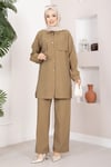 Aller Detaylı Düğmeli Tunik Pantolon Takım Camel