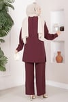 Aller Detaylı Düğmeli Tunik Pantolon Takım Bordo