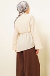 Asimetrik Kesim Poplin Tunik Bej