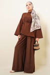 Asimetrik Kesim Poplin Tunik Kahve