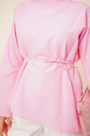 Asimetrik Kesim Poplin Tunik Pembe