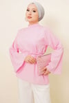 Asimetrik Kesim Poplin Tunik Pembe