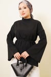 Asimetrik Kesim Poplin Tunik Siyah