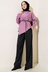 Asimetrik Kesim Saten Tunik Lila