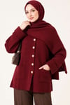Atkı Detaylı Düğmeli Triko Hırka Bordo
