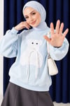 Ayıcık Nakışlı Üç İplik Swatshirt Bebe Mavi