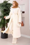 Bağcıklı Uzun Kimono Pantolon Takım Krem