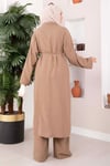 Bağcıklı Uzun Kimono Pantolon Takım Vizon
