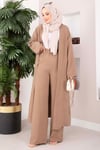 Bağcıklı Uzun Kimono Pantolon Takım Vizon