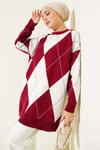 Baklava Desenli Basic Triko Tunik Bordo