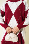 Baklava Desenli Basic Triko Tunik Bordo