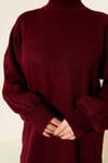 Balıkçı Yaka Balon Kol Triko Tunik Bordo