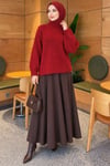Balıkçı Yaka Oversize Triko Kazak Bordo