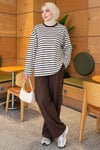 Basic Bisiklet Yaka Çizgili Tunik Kahve