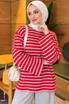 Basic Bisiklet Yaka Çizgili Tunik Kırmızı
