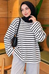 Basic Bisiklet Yaka Çizgili Tunik Siyah