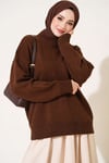 Basic Düşük Kollu Triko Tunik Kahve