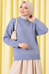 Basic Düşük Kollu Triko Tunik Mavi
