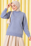 Basic Düşük Kollu Triko Tunik Mavi