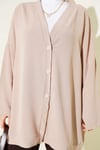 Basic Oversize Düğmeli Hırka Bej
